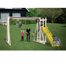 Swing Kingdom A1 Vinyl Swing Set - Almond Red & Yellow